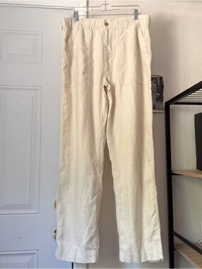 BUCK MASON men’s cream ivory linen elastic pull on straight leg pants